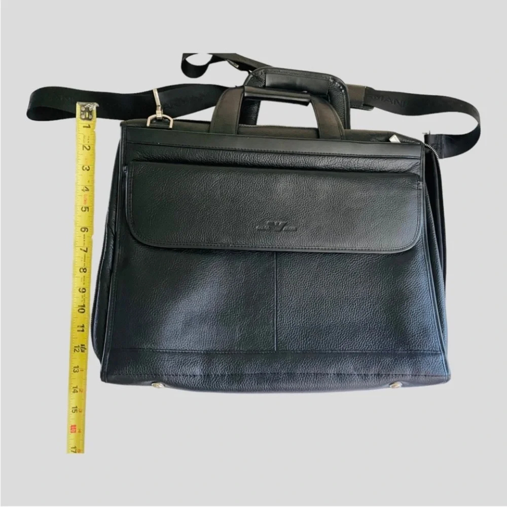 GIORGIO ARMANI BLACK Briefcase Computer Travel Fine Saffiano Leather Bag